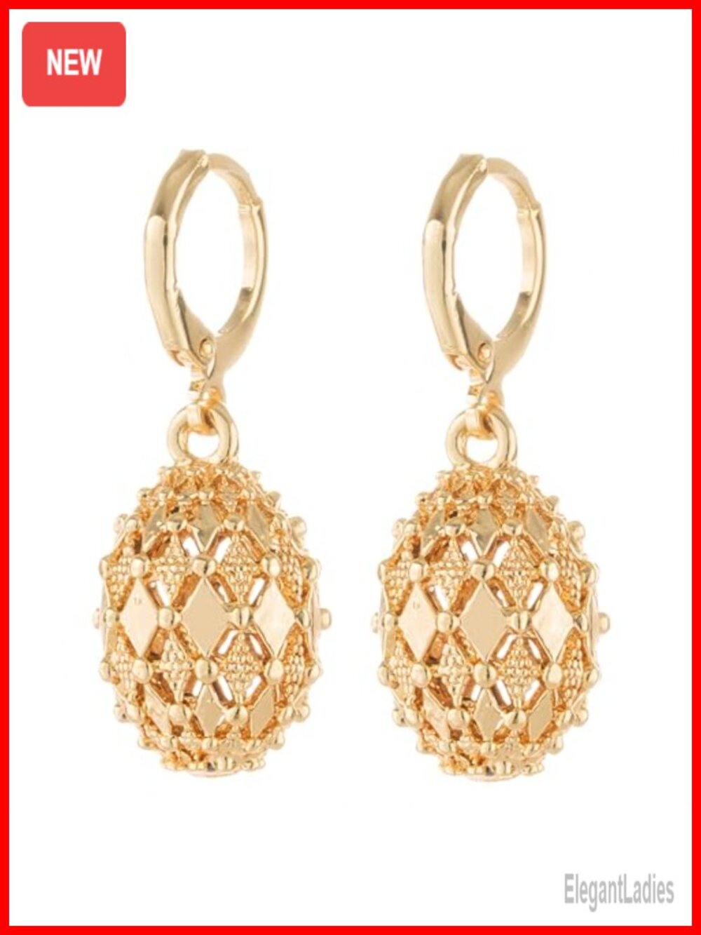 18K Gold Plated Hollow Matte Ball Beaded Dangle Earrings Hypoallergenic